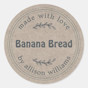 Sticker Rond Papier Kraft à pain de banane fait maison rustique