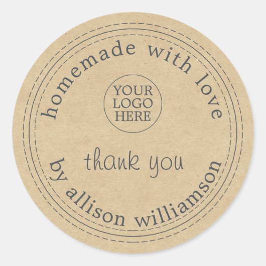 Sticker Rond Papier Kraft Artisanal Votre Logo Merci Cl (Devant)