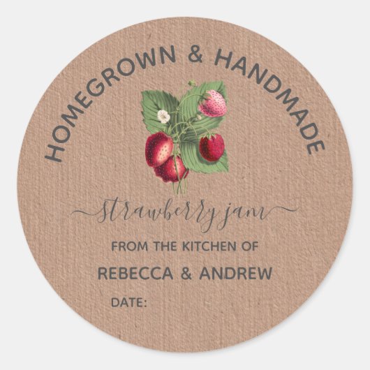 Sticker Rond Papier Kraft confiture de fraises artisanal et art (Devant)
