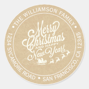 Sticker Rond Papier Kraft d'adresse de retour Noël Nouvel An Vi