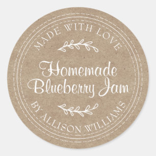 Sticker Rond Papier Kraft de confiture de bleuet rustique fait 
