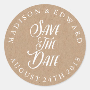 Sticker Rond Papier Kraft Enregistrer l'autocollant mariage dat