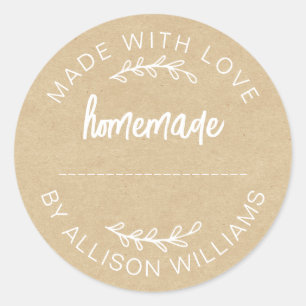 Sticker Rond Papier Kraft Fait Avec Amour Pot de Nourriture Mai