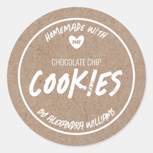 Sticker Rond Papier Kraft fait maison avec amour (Devant)