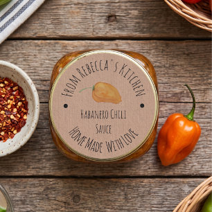 Sticker Rond Papier Kraft fait maison Sauce chili Habanero