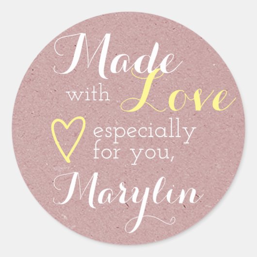 Sticker Rond Papier Kraft Lilac Rosé Simple Fabriqué avec coeur (Devant)