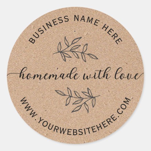 Sticker Rond Papier Kraft simple fait maison avec amour (Devant)
