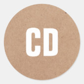 Sticker Rond Papier Kraft simple (imprimé) Monogramme blanc gra (Devant)