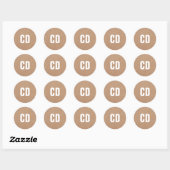 Sticker Rond Papier Kraft simple (imprimé) Monogramme blanc gra (Feuille)