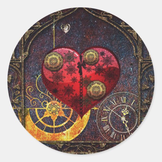 Sticker Rond Papier peint Coeurs Steampunk vintage (Devant)