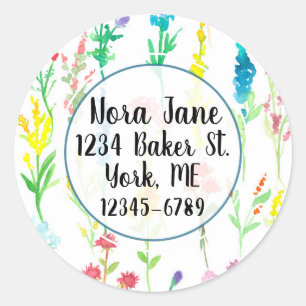 Sticker Rond Papier Peint Fleurs Sauvages Adresse de Retour Per