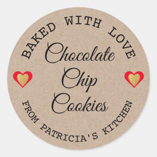 Sticker Rond Papier Rustique Kraft Cuit Avec L'Amour Cuisine Ma (Devant)