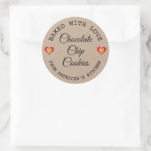 Sticker Rond Papier Rustique Kraft Cuit Avec L'Amour Cuisine Ma (Sac)