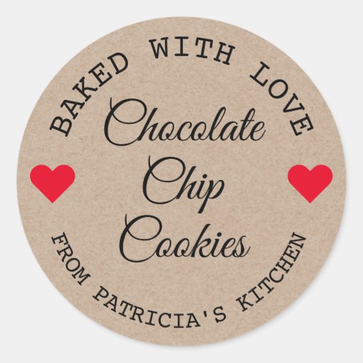 Sticker Rond Papier Rustique Kraft Cuit Avec Love Choco Cookies (Devant)
