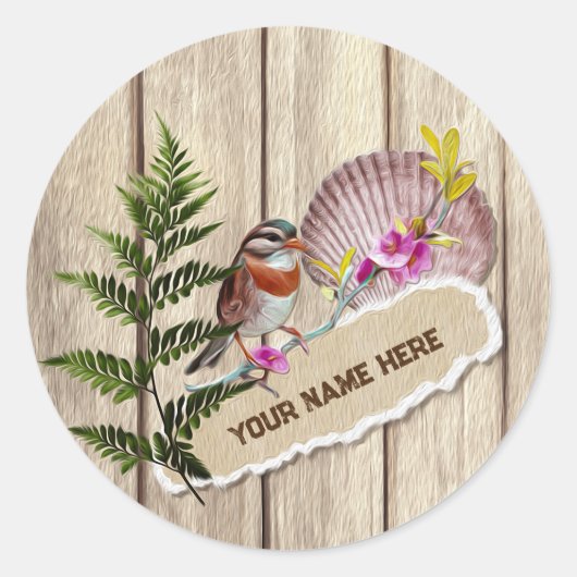 Sticker Rond Papier tordu rustique Peinture à huile de bois Per (Devant)