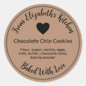 Sticker Rond Papiers Kraft Marrons Ingrédients pour Pâtisseries (Devant)