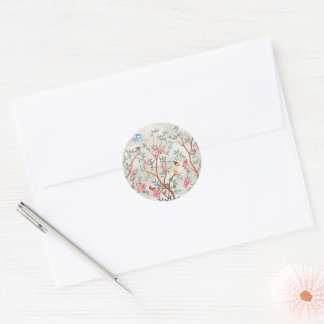 Sticker Rond Papiers peints chinois avec héron et arbres en fle