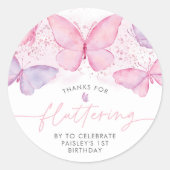 Sticker Rond Papillon 1er anniversaire filles Merci Favoriser (Devant)