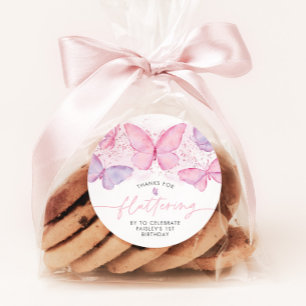 Sticker Rond Papillon 1er anniversaire filles Merci Favoriser