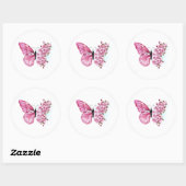 Sticker Rond Papillon à fleurs avec Sakura rose (Feuille)