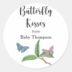 Sticker Rond Papillon à l'aquarelle - Bisous de papillon Merci