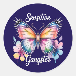 Sticker Rond Papillon à l'aquarelle de gangster sensible avec p