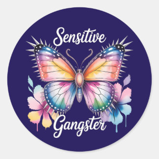 Sticker Rond Papillon à l'aquarelle de gangster sensible avec p