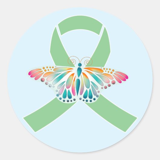 Sticker Rond Papillon à ruban vert pour soins de transplantatio (Devant)