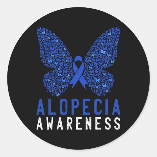 Sticker Rond Papillon Alopecia Sensibilisation Bleu AA Ribbon S (Devant)