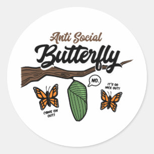 Sticker Rond Papillon antisocial
