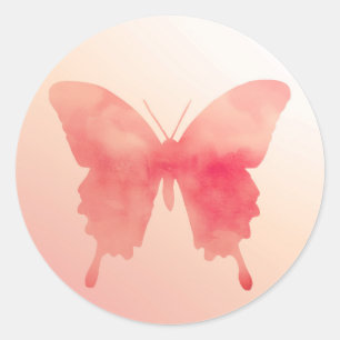 Sticker Rond Papillon aquarelle - Corail et Pêche