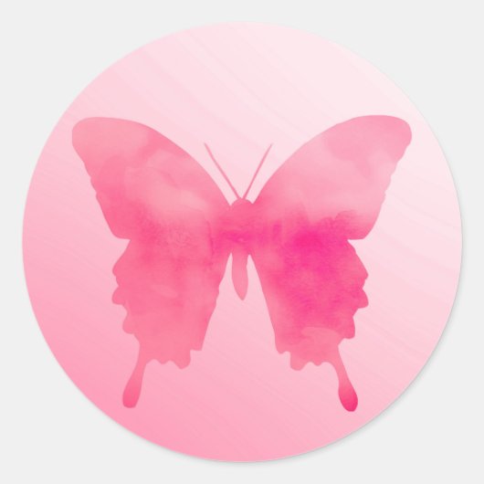 Sticker Rond Papillon aquarelle - Fuchsia et Pastel Pink (Devant)