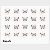 Sticker Rond Papillon aquarelle rose et bleu boho (Feuille)