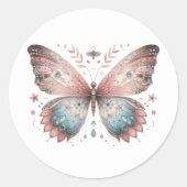 Sticker Rond Papillon aquarelle rose et bleu boho (Devant)