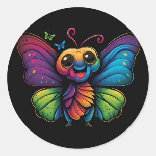 Sticker Rond Papillon arc-en-ciel