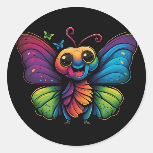 Sticker Rond Papillon arc-en-ciel (Devant)