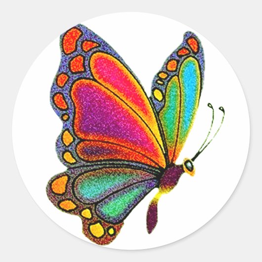Sticker Rond Papillon arc-en-ciel (Devant)
