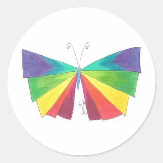 Sticker Rond Papillon arc-en-ciel (Devant)