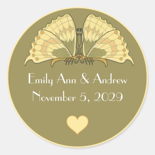 Sticker Rond Papillon Art Déco Elégance Jaune (Devant)