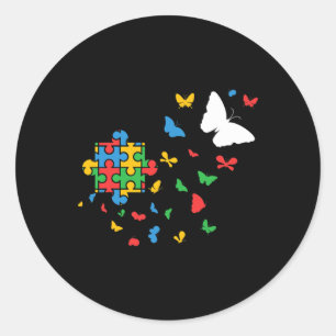 Sticker Rond Papillon Autisme Puzzle Sensibilisation sur l'auti