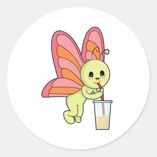 Sticker Rond Papillon avec Boire et Boire paille (Devant)