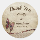 Sticker Rond Papillon avec dentelle et Merci Mariage antique (Devant)