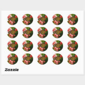 Sticker Rond Papillon avec Fleurs Rouges (Feuille)