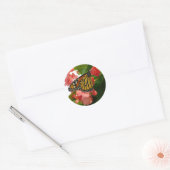 Sticker Rond Papillon avec Fleurs Rouges (Enveloppe)