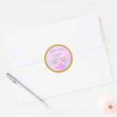 Sticker Rond Papillon blanc rose et or baby shower (Enveloppe)