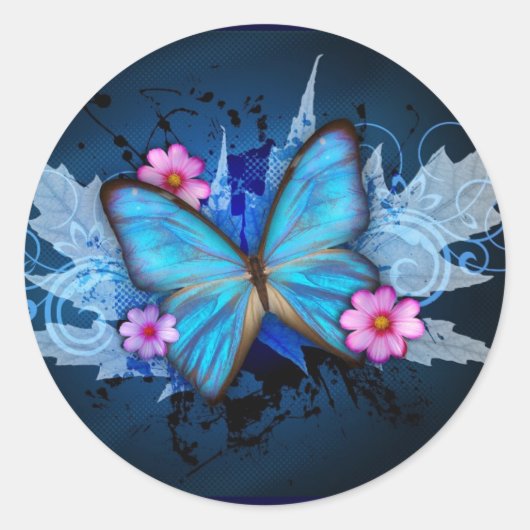 Sticker Rond Papillon bleu (Devant)