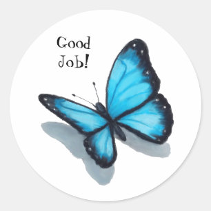 Sticker Rond Papillon bleu, Bon Travail, Enseignant, École