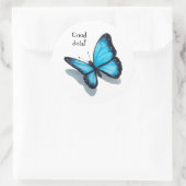 Sticker Rond Papillon bleu, Bon Travail, Enseignant, École (Sac)