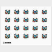 Sticker Rond Papillon bleu et fleurs (Feuille)