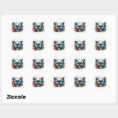 Sticker Rond Papillon bleu et fleurs (Feuille)